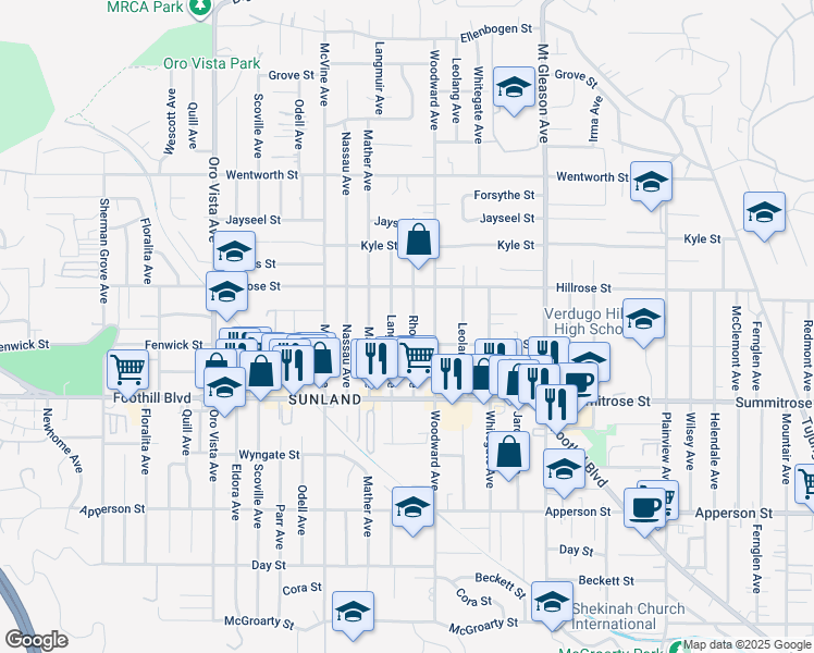 map of restaurants, bars, coffee shops, grocery stores, and more near 8035 Fenwick Street in Los Angeles