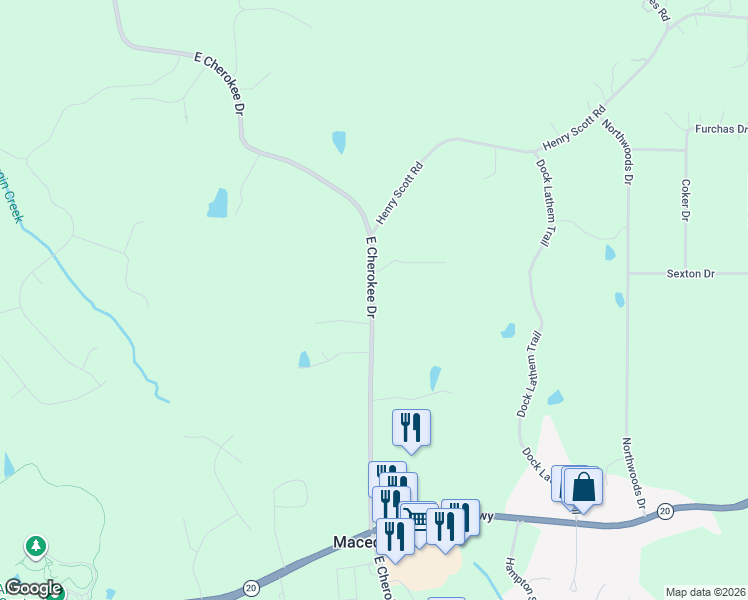 map of restaurants, bars, coffee shops, grocery stores, and more near 11241 East Cherokee Drive in Ball Ground