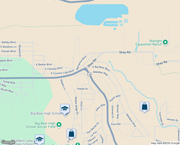 map of restaurants, bars, coffee shops, grocery stores, and more near 117 Greenspot Boulevard in Big Bear
