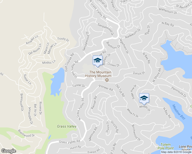 map of restaurants, bars, coffee shops, grocery stores, and more near 635 Grass Valley Road in Lake Arrowhead