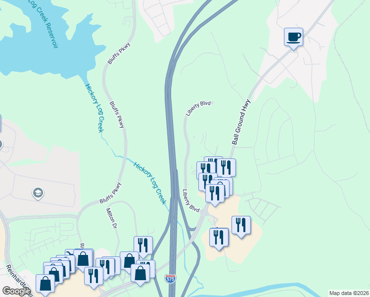map of restaurants, bars, coffee shops, grocery stores, and more near 221 Liberty Boulevard in Canton