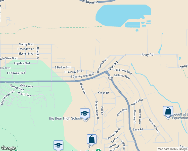 map of restaurants, bars, coffee shops, grocery stores, and more near 1128 East Country Club Boulevard in Big Bear