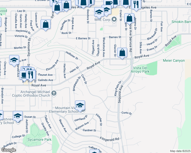 map of restaurants, bars, coffee shops, grocery stores, and more near 3075 Sleepy Hollow Street in Simi Valley
