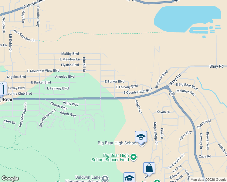 map of restaurants, bars, coffee shops, grocery stores, and more near 905 East Big Bear Boulevard in Big Bear