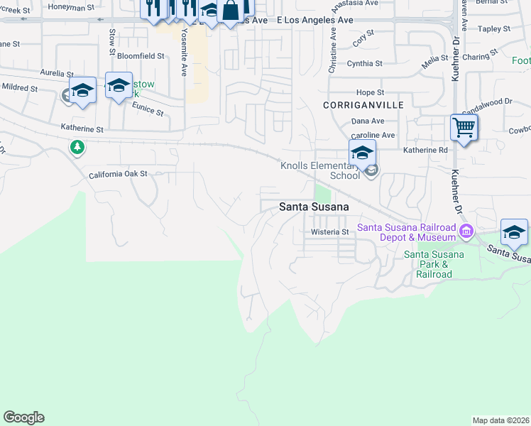 map of restaurants, bars, coffee shops, grocery stores, and more near in Santa Susana