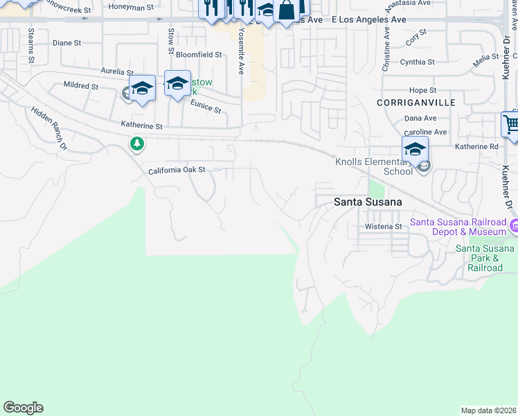 map of restaurants, bars, coffee shops, grocery stores, and more near 1259 Gonzales Road in Simi Valley