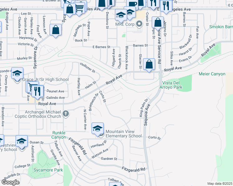map of restaurants, bars, coffee shops, grocery stores, and more near 3046 Sleepy Hollow Street in Simi Valley