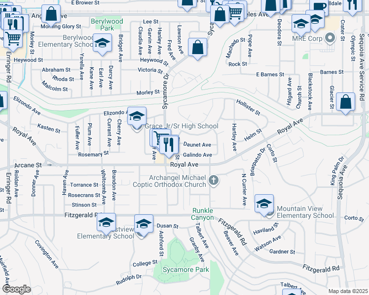 map of restaurants, bars, coffee shops, grocery stores, and more near 2616 Galindo Avenue in Simi Valley