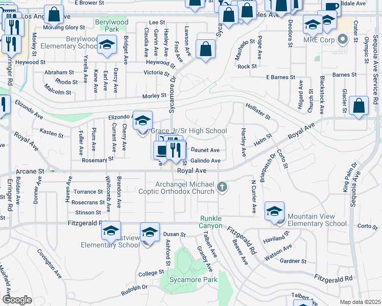 map of restaurants, bars, coffee shops, grocery stores, and more near 2616 Galindo Avenue in Simi Valley
