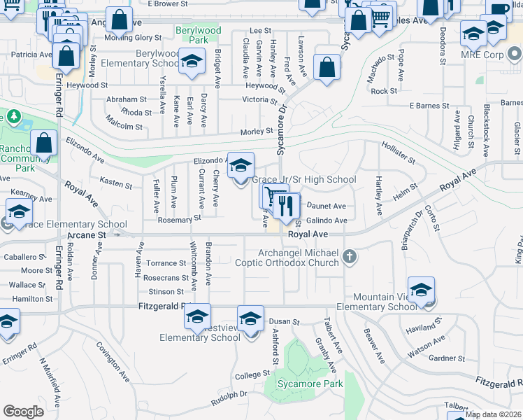 map of restaurants, bars, coffee shops, grocery stores, and more near 1205 Sawyer Avenue in Simi Valley