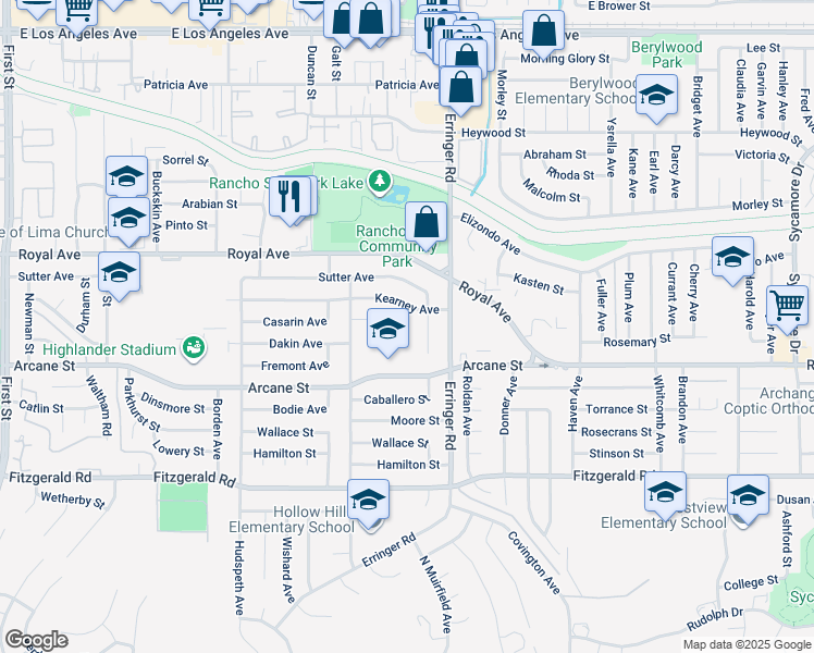 map of restaurants, bars, coffee shops, grocery stores, and more near 1243 Lawrence Circle in Simi Valley