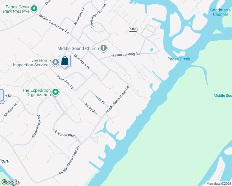 map of restaurants, bars, coffee shops, grocery stores, and more near 1948 Middle Sound Loop Road in Wilmington