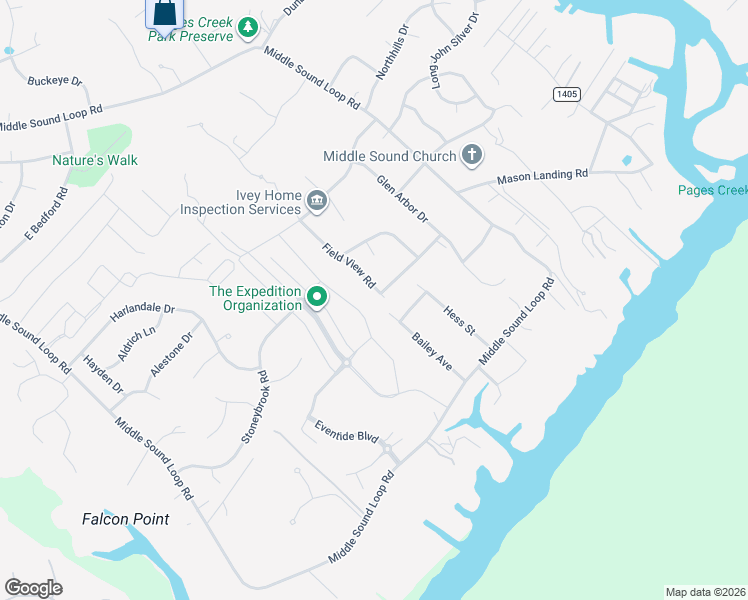 map of restaurants, bars, coffee shops, grocery stores, and more near 1032 Baldwin Park Drive in Wilmington