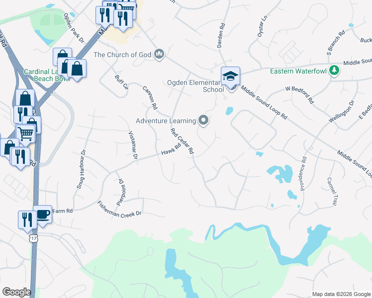 map of restaurants, bars, coffee shops, grocery stores, and more near 6422 Serena Court in Wilmington