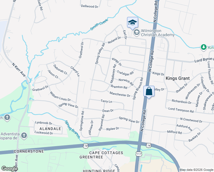 map of restaurants, bars, coffee shops, grocery stores, and more near 4601 Manchester Drive in Wilmington