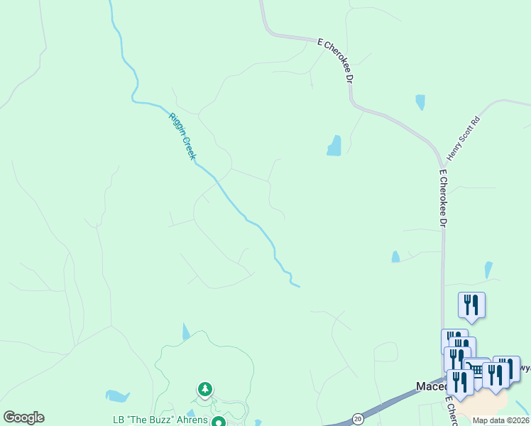 map of restaurants, bars, coffee shops, grocery stores, and more near 212 Saddlehorn Trail in Ball Ground