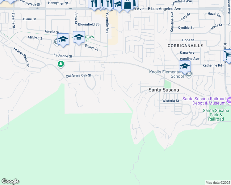 map of restaurants, bars, coffee shops, grocery stores, and more near 1259 Gonzales Road in Simi Valley