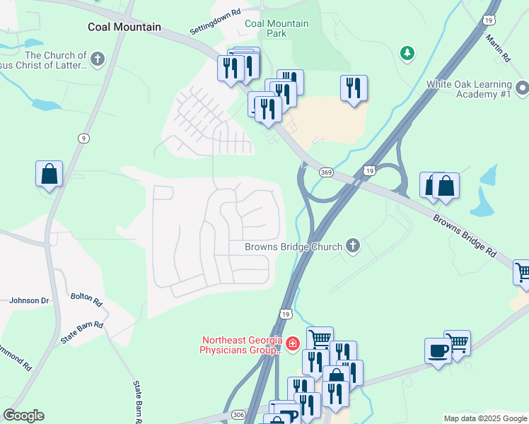 map of restaurants, bars, coffee shops, grocery stores, and more near 3660 New River Court in Cumming