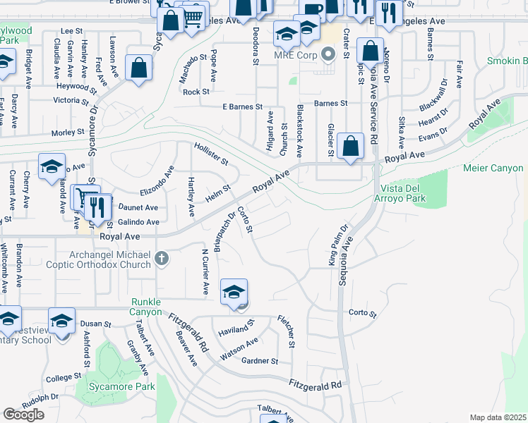 map of restaurants, bars, coffee shops, grocery stores, and more near 2960 Palmera Lane in Simi Valley