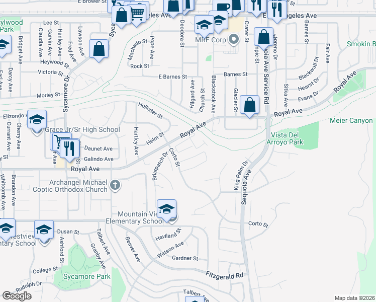 map of restaurants, bars, coffee shops, grocery stores, and more near 2960 Palmera Lane in Simi Valley