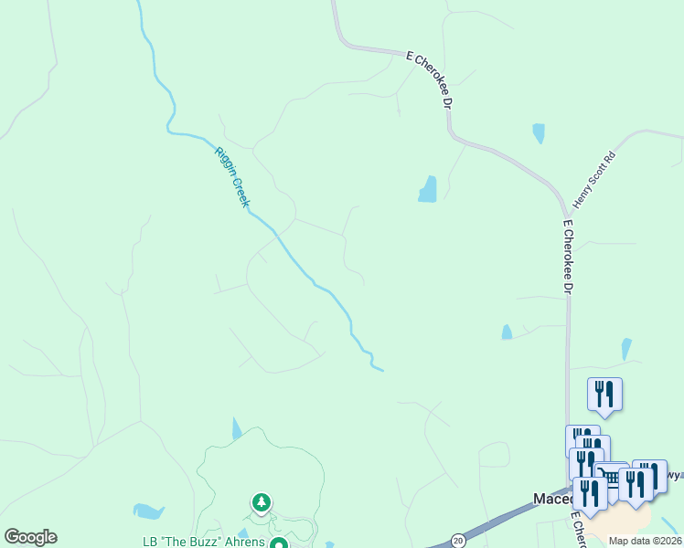 map of restaurants, bars, coffee shops, grocery stores, and more near 212 Saddlehorn Trail in Ball Ground