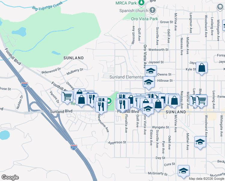 map of restaurants, bars, coffee shops, grocery stores, and more near 10623 Sherman Grove Avenue in Los Angeles