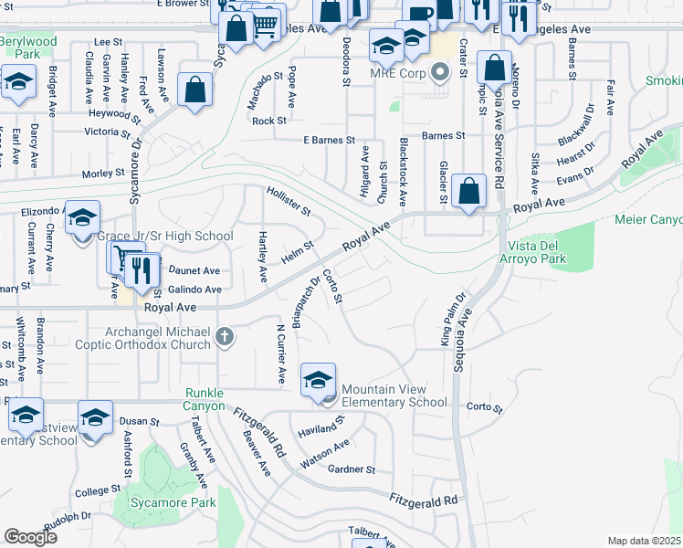 map of restaurants, bars, coffee shops, grocery stores, and more near 2917 Palmera Lane in Simi Valley