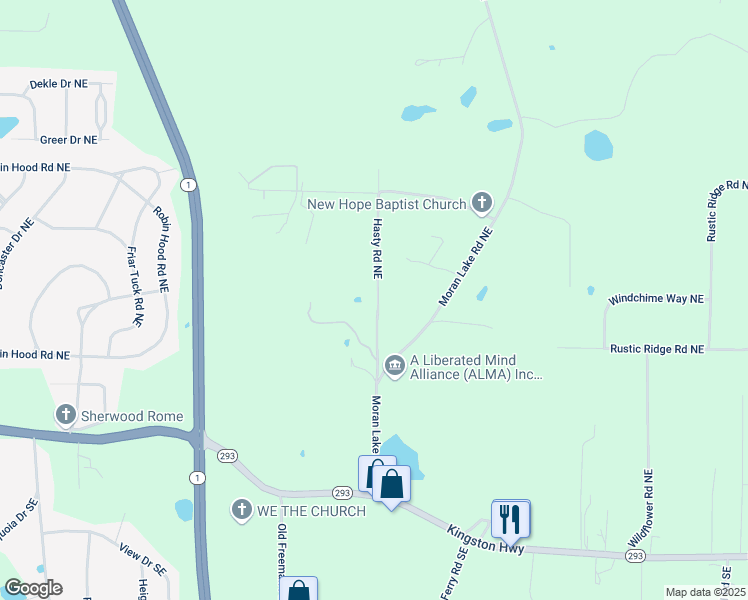 map of restaurants, bars, coffee shops, grocery stores, and more near 121 Hasty Road Northeast in Rome