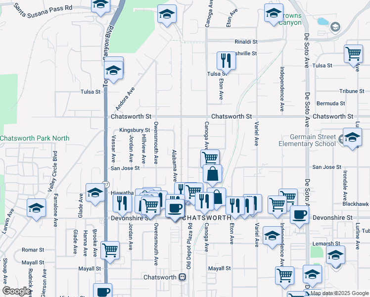 map of restaurants, bars, coffee shops, grocery stores, and more near 10545 Willowbrae Avenue in Los Angeles
