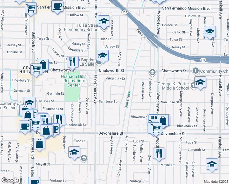 map of restaurants, bars, coffee shops, grocery stores, and more near 16451 Germain Street in Los Angeles