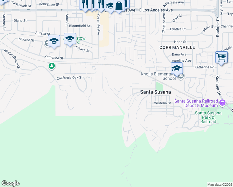 map of restaurants, bars, coffee shops, grocery stores, and more near 5893 Oak Knolls Road in Simi Valley