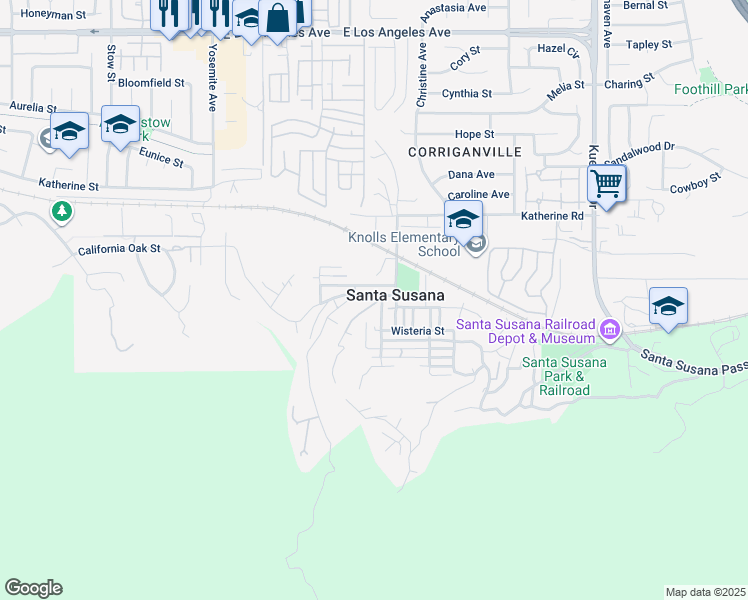 map of restaurants, bars, coffee shops, grocery stores, and more near 6098 Oak Knolls Road in Simi Valley