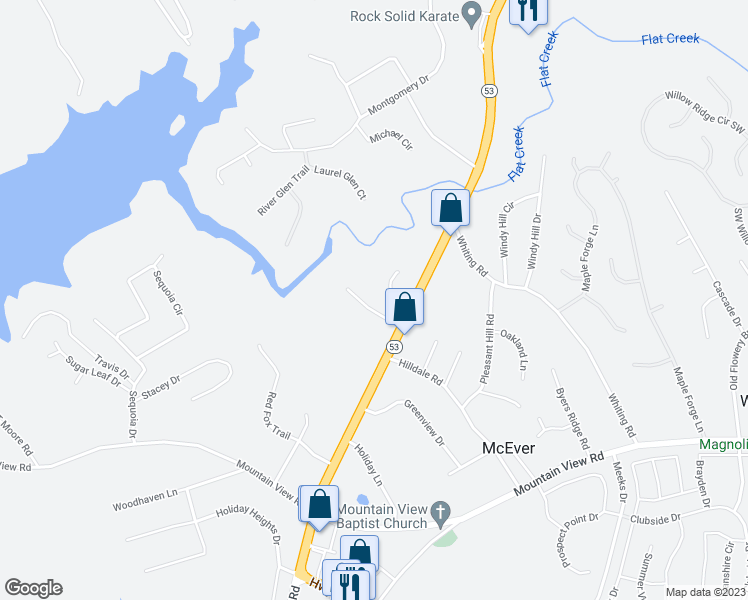map of restaurants, bars, coffee shops, grocery stores, and more near 3722 Turkwood Drive in Oakwood