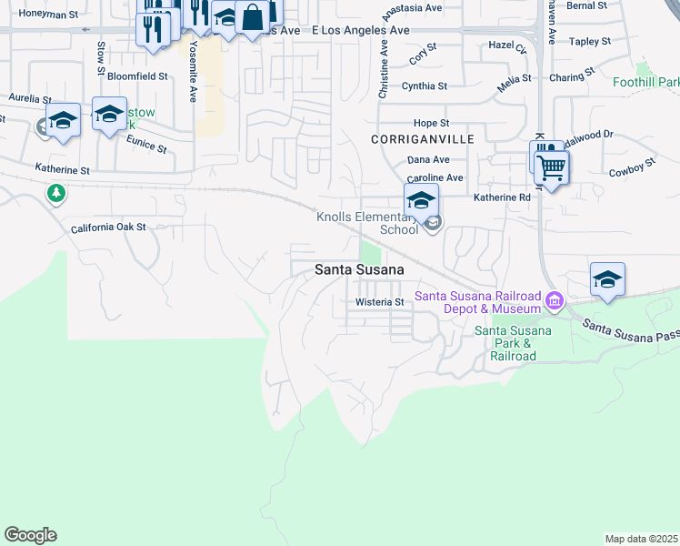 map of restaurants, bars, coffee shops, grocery stores, and more near 6098 Oak Knolls Road in Simi Valley