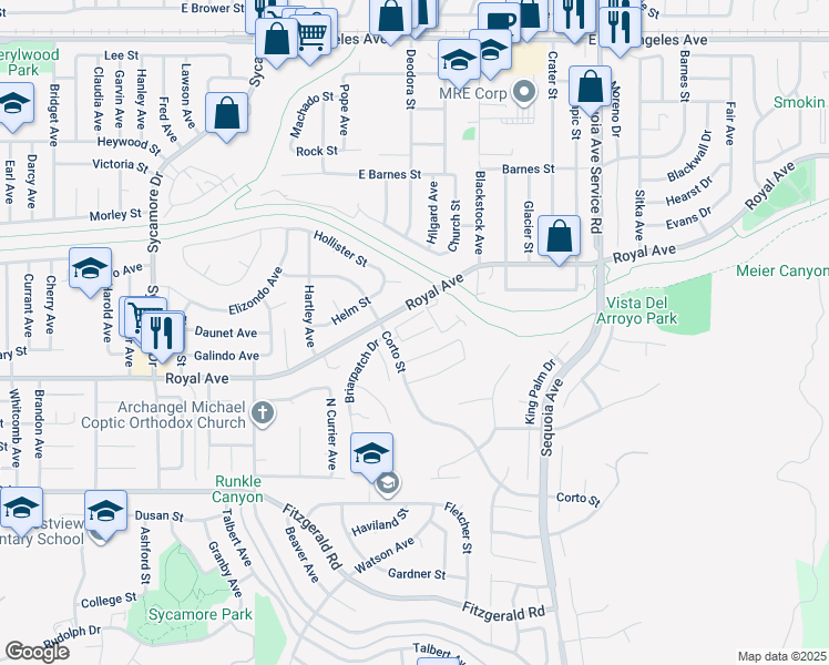 map of restaurants, bars, coffee shops, grocery stores, and more near 2949 Palmera Lane in Simi Valley