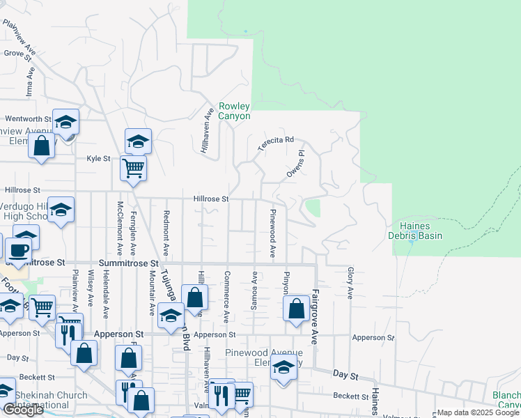 map of restaurants, bars, coffee shops, grocery stores, and more near 10642 Samoa Avenue in Los Angeles