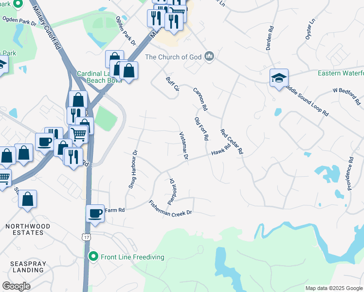 map of restaurants, bars, coffee shops, grocery stores, and more near 7212 Trailmark Road in Wilmington