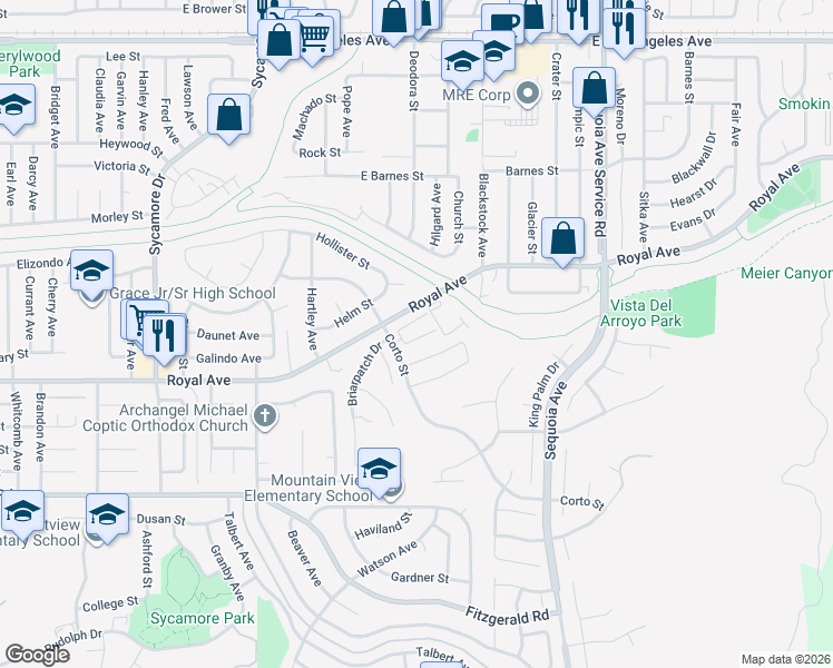 map of restaurants, bars, coffee shops, grocery stores, and more near 2949 Palmera Lane in Simi Valley