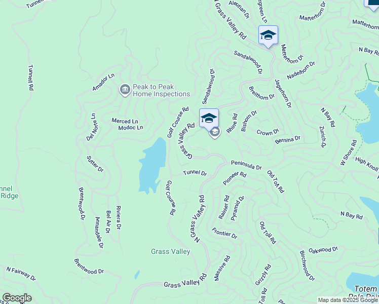 map of restaurants, bars, coffee shops, grocery stores, and more near 695 Grass Valley Road in Lake Arrowhead