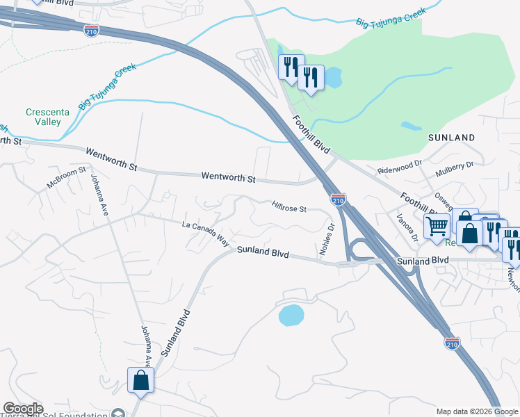 map of restaurants, bars, coffee shops, grocery stores, and more near 9442 Hillrose Street in Los Angeles