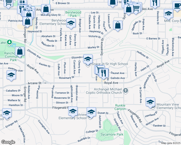 map of restaurants, bars, coffee shops, grocery stores, and more near 1295 Harold Avenue in Simi Valley