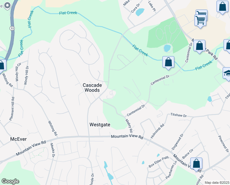 map of restaurants, bars, coffee shops, grocery stores, and more near 2729 Old Flowery Branch Road in Gainesville