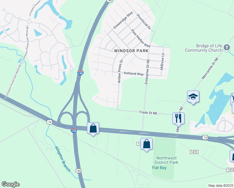 map of restaurants, bars, coffee shops, grocery stores, and more near 1001 Dayton Court in Leland