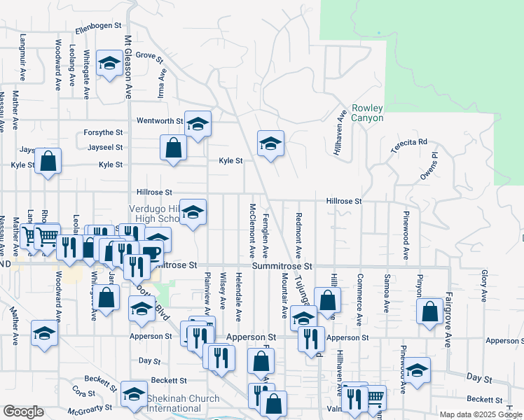 map of restaurants, bars, coffee shops, grocery stores, and more near 10655 Tujunga Canyon Boulevard in Los Angeles