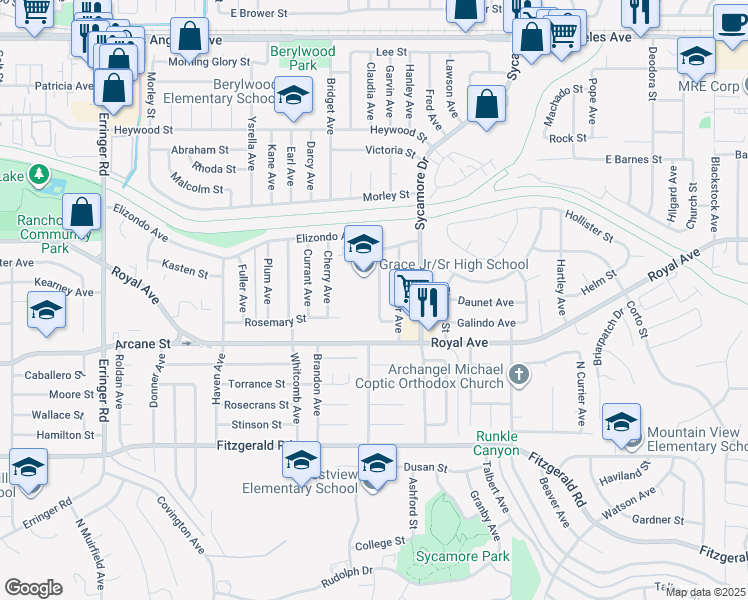 map of restaurants, bars, coffee shops, grocery stores, and more near 1350 Cherry Avenue in Simi Valley