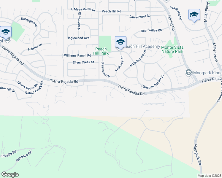 map of restaurants, bars, coffee shops, grocery stores, and more near 3881 Hidden Pine Court in Moorpark