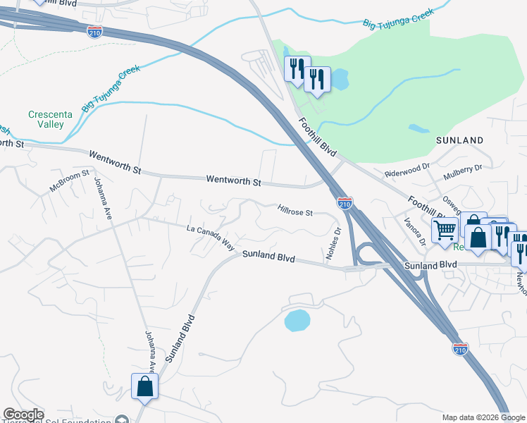 map of restaurants, bars, coffee shops, grocery stores, and more near 9442 Hillrose Street in Los Angeles