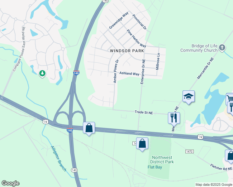map of restaurants, bars, coffee shops, grocery stores, and more near 1126 Amber Pines Drive in Leland
