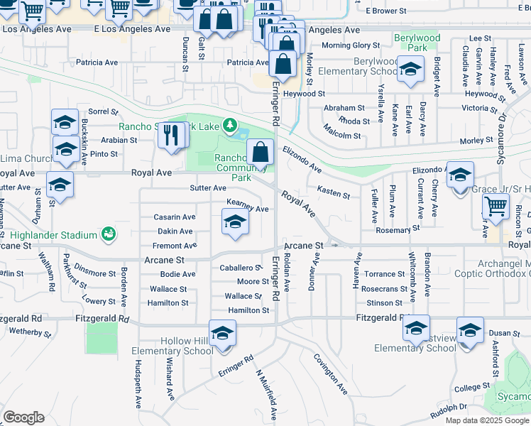 map of restaurants, bars, coffee shops, grocery stores, and more near 1290 Lawrence Circle in Simi Valley