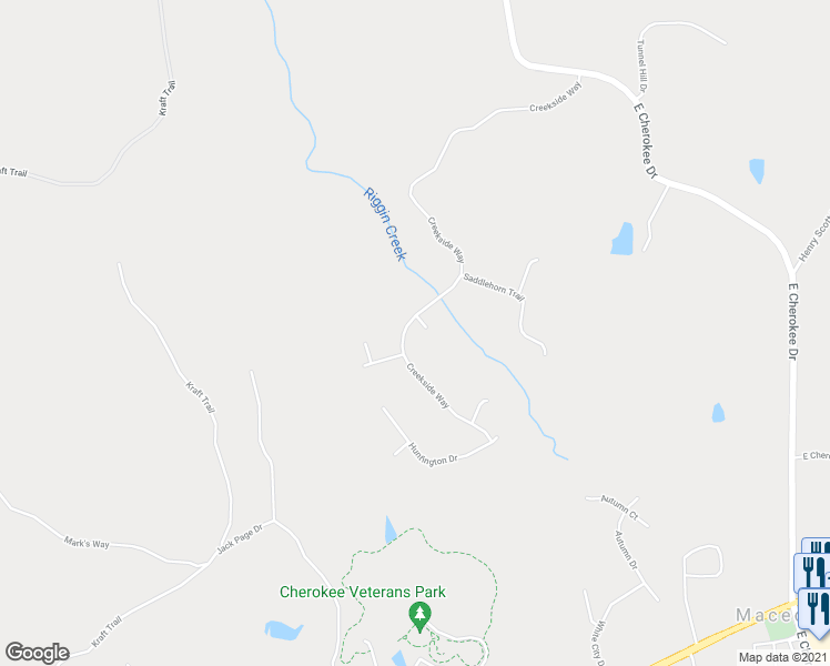 map of restaurants, bars, coffee shops, grocery stores, and more near 155 Creekside Way in Ball Ground